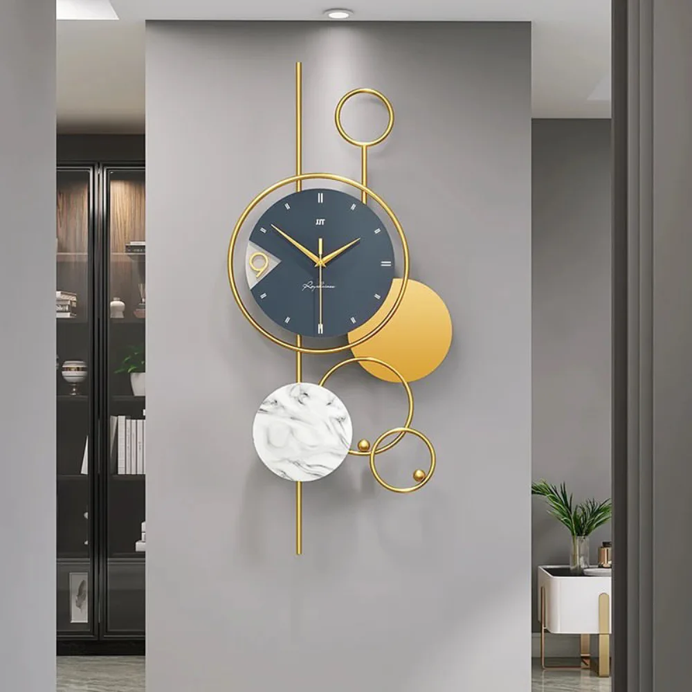 Modern decorative wall clock with gold geometric details